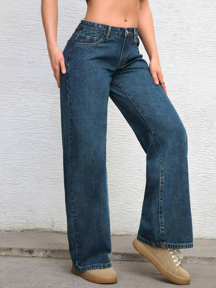 navy wide leg denim jeans — view 2