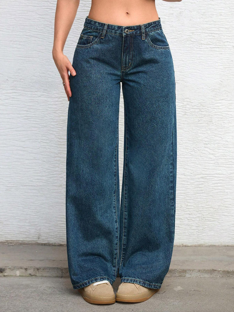 navy wide leg denim jeans — view 1