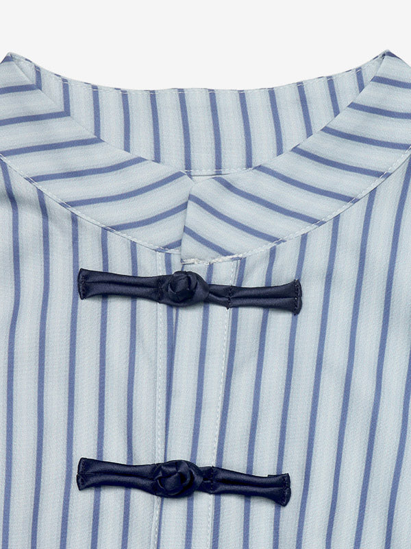 Blue Collared Striped Blouse — view 4