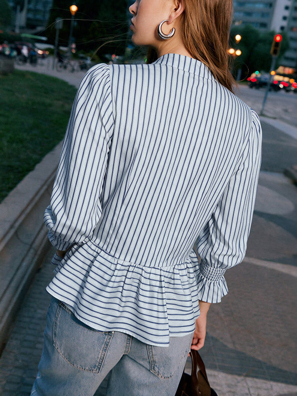 Blue Collared Striped Blouse — view 2