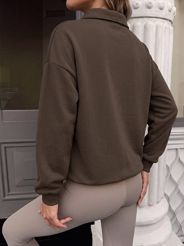 Brown Long-Sleeve Collared Blouse — view 2