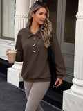 Brown Long-Sleeve Collared Blouse — view 1
