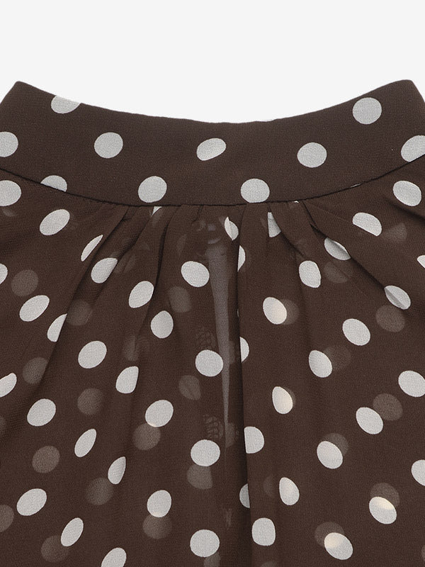 Brown Long-Sleeve Collared Polka Dot Blouse — view 5