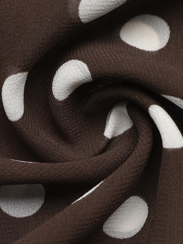 Brown Long-Sleeve Collared Polka Dot Blouse — view 4