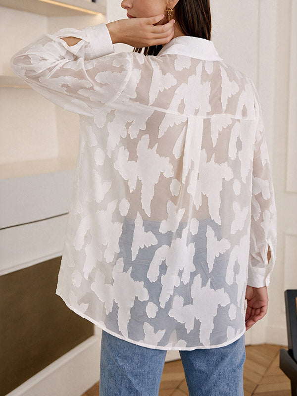 White Sheer Jacquard Blouse — view 2