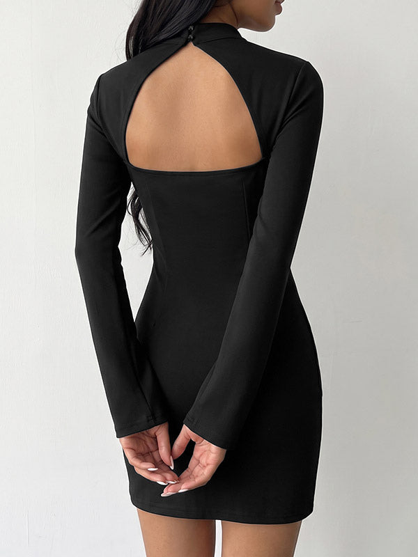 Black Long-Sleeve Collared Side Split Dress — view 2