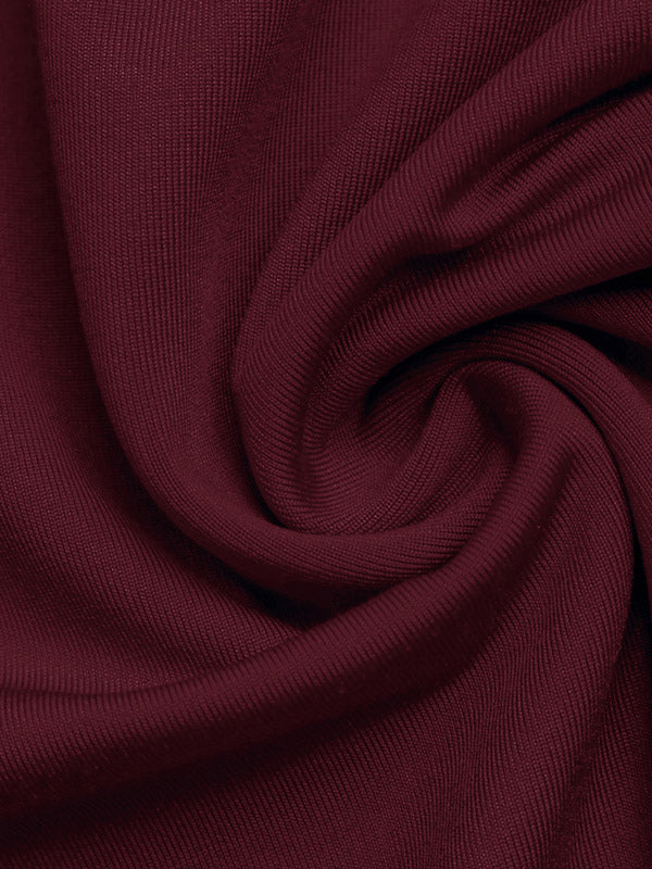 Burgundy Long-Sleeve Pleated Fitted Bodycon Dress — view 5