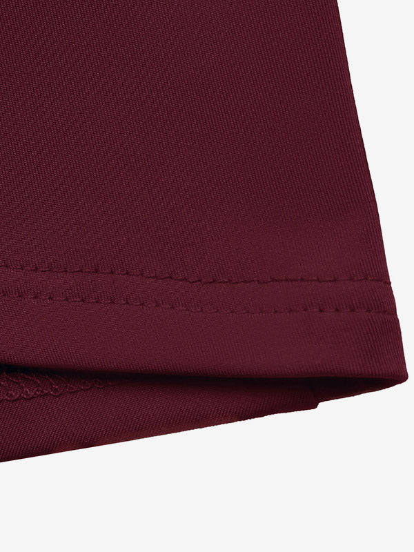 Burgundy Long-Sleeve Pleated Fitted Bodycon Dress — view 3
