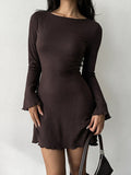 Brown Long-Sleeve Round-Neck Ruffle Jumper Dress — view 1