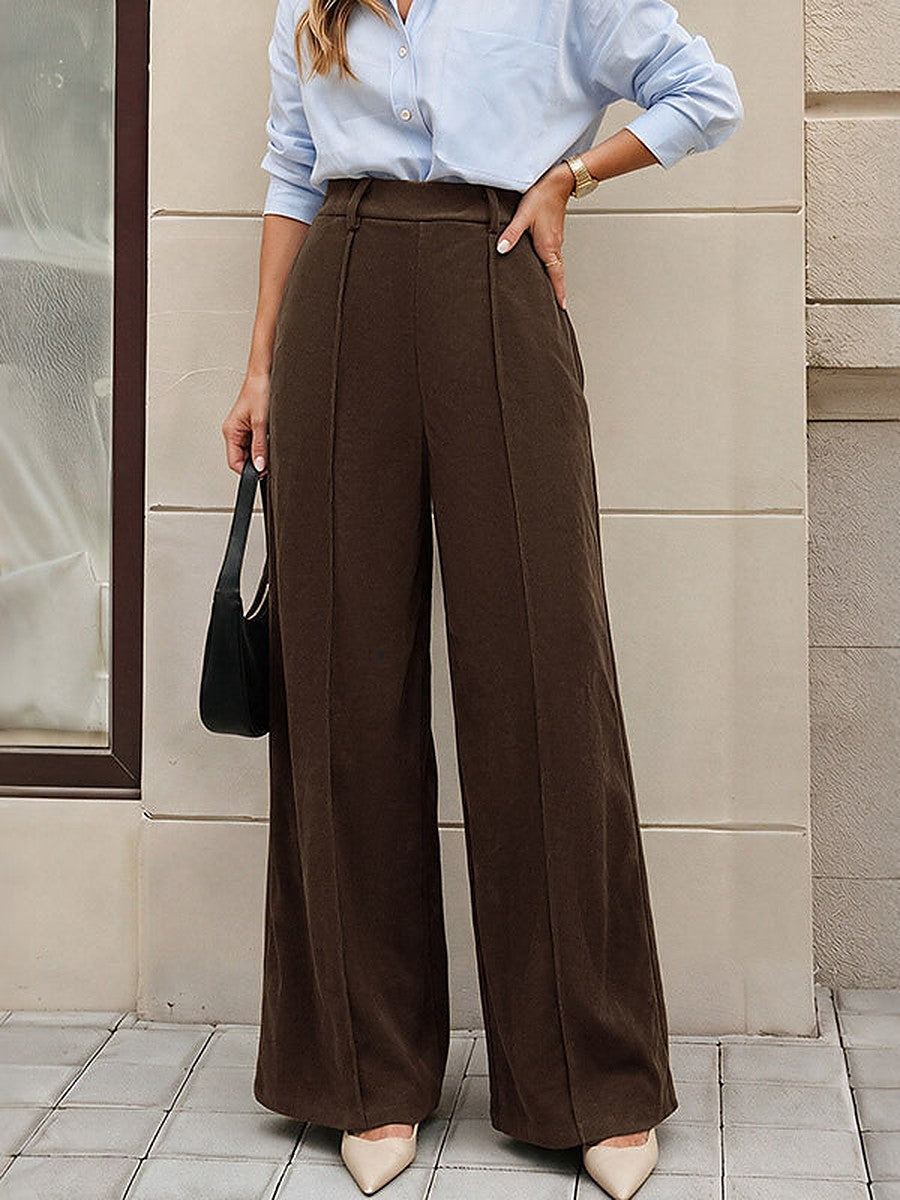 Brown Wide-Leg Stretch Panel Trousers — view 1