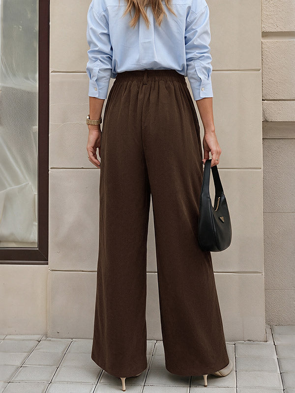 Brown Wide-Leg Stretch Panel Trousers — view 2