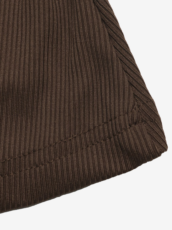 Brown Long-Sleeve V-Neck Pleated Jumper — view 3