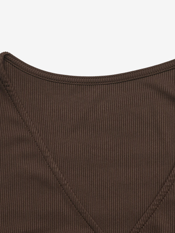 Brown Long-Sleeve V-Neck Pleated Jumper — view 4