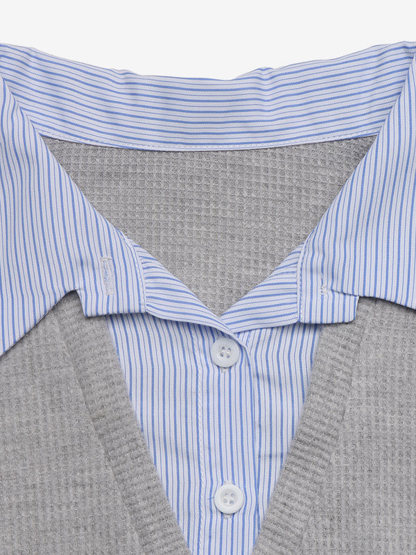 Grey V-Neck Relaxed Knitted Jumper — view 4