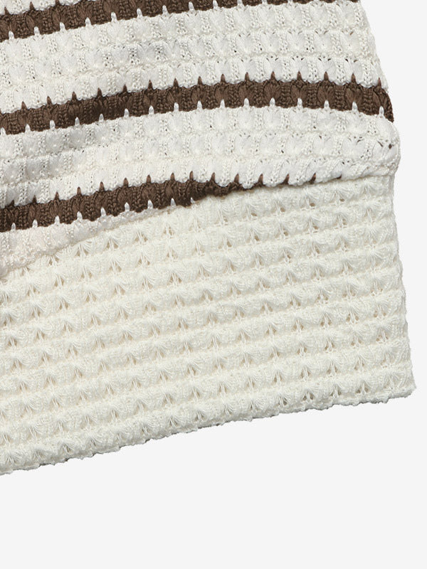 Brown Collared Striped Knitted Jumper — view 4
