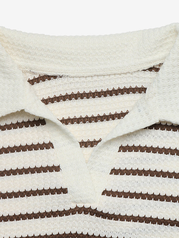 Brown Collared Striped Knitted Jumper — view 5