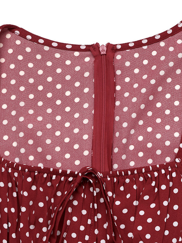Red Long-Sleeve Polka Dot Maxi Dress — view 3