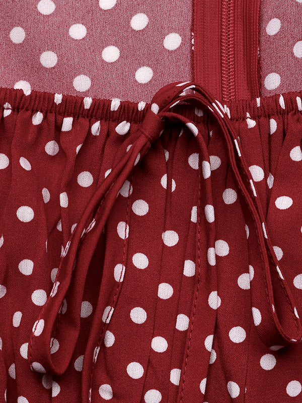 Red Long-Sleeve Polka Dot Maxi Dress — view 4