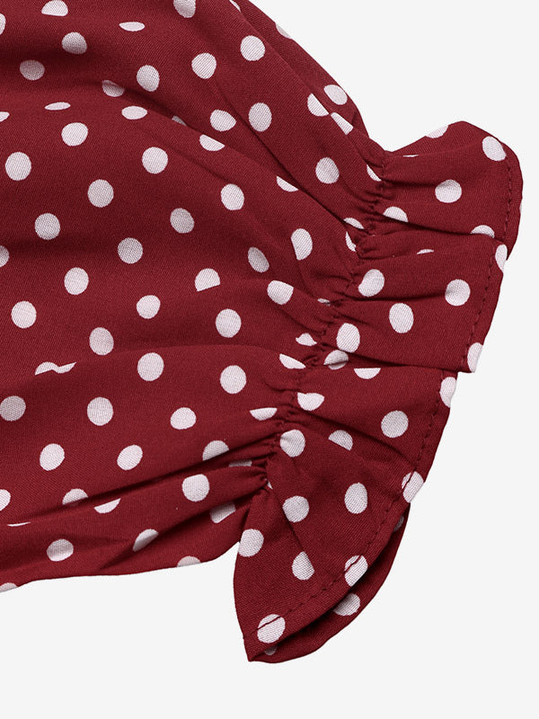 Red Long-Sleeve Polka Dot Maxi Dress — view 5