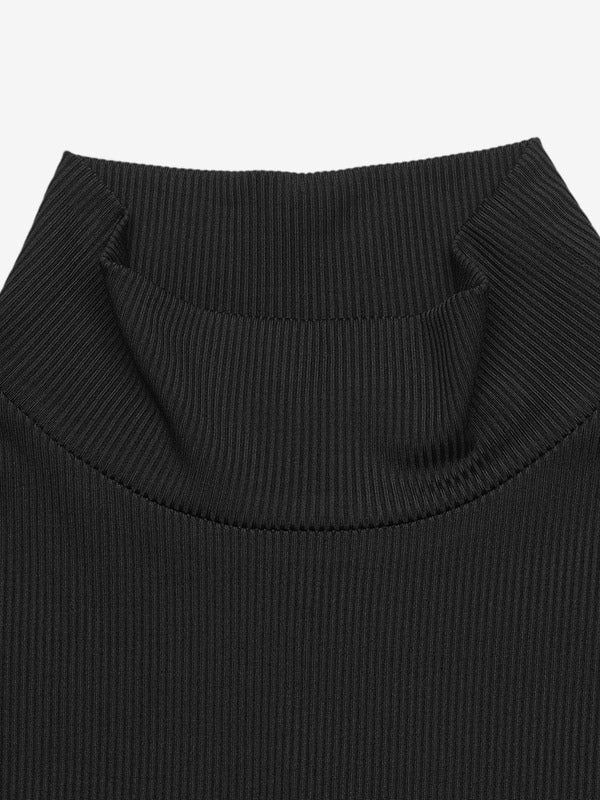 Brown Long-Sleeve High-Neck Side Split Dress — view 6