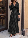 Black Long-Sleeve Polka Dot Maxi Dress — view 1