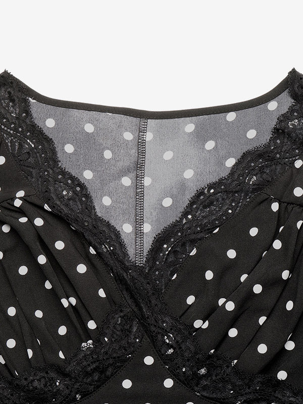 Black Long-Sleeve Polka Dot Maxi Dress — view 4
