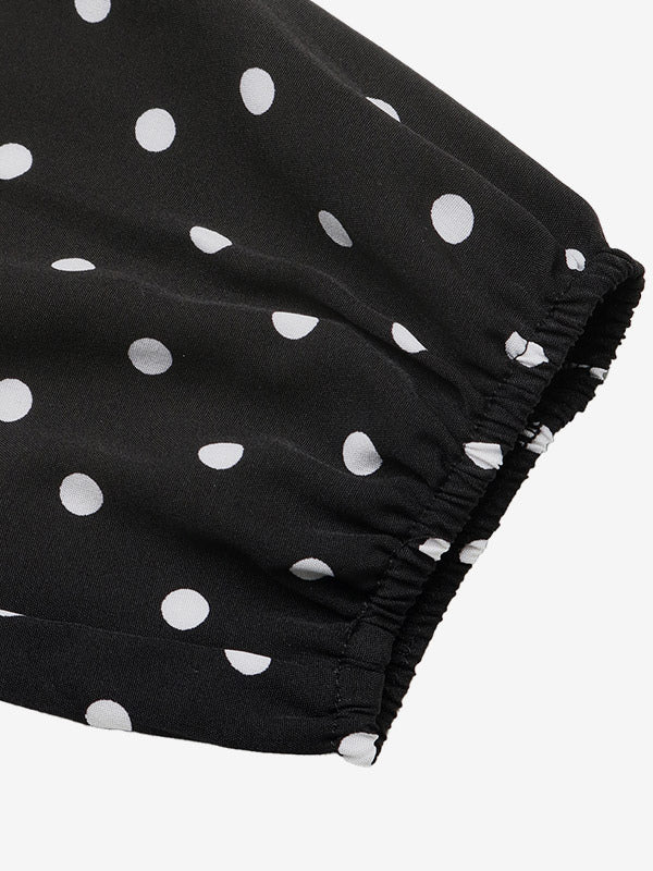 Black Long-Sleeve Polka Dot Maxi Dress — view 5