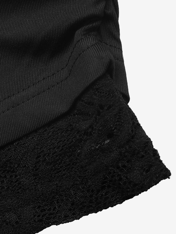 Black Long-Sleeve Off-Shoulder Lace Blouse — view 3