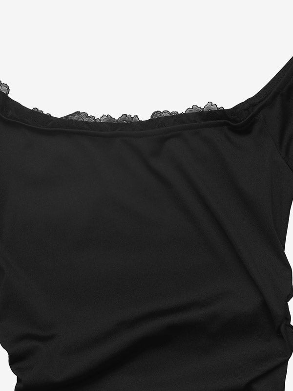 Black Long-Sleeve Off-Shoulder Lace Blouse — view 6