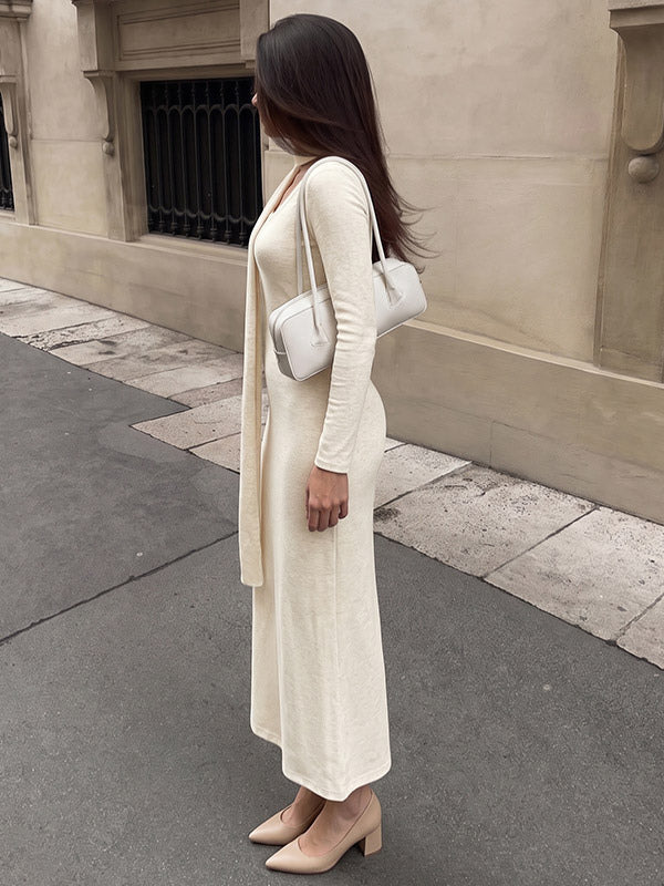 Apricot Fitted Knitted Longline Jumper Dress — view 2