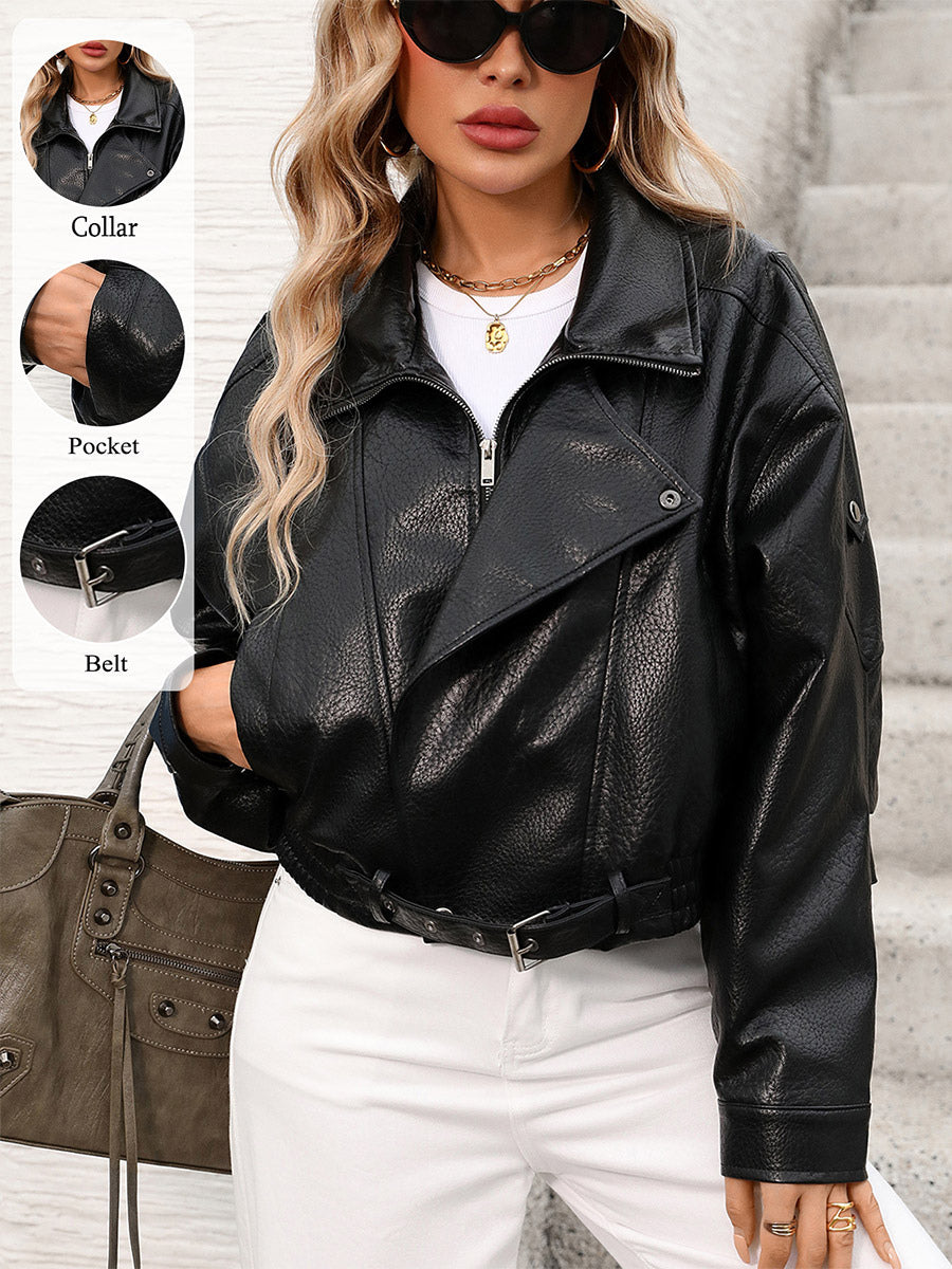 Black Belted Pockets Short Jacket — view 1