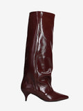 Burgundy Pointed-Toe Kitten Heel Knee-High Boots — view 4