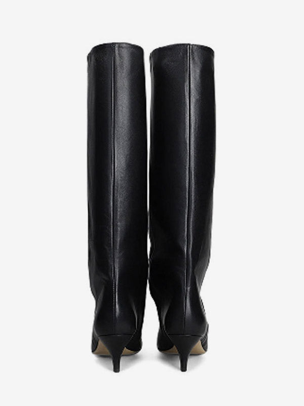 Burgundy Pointed-Toe Kitten Heel Knee-High Boots — view 3