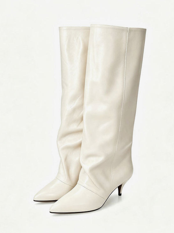 burgundy pointed toe kitten heel knee high boots — view 10