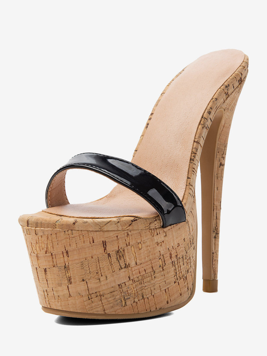 black open toe platform stiletto sandals — view 3