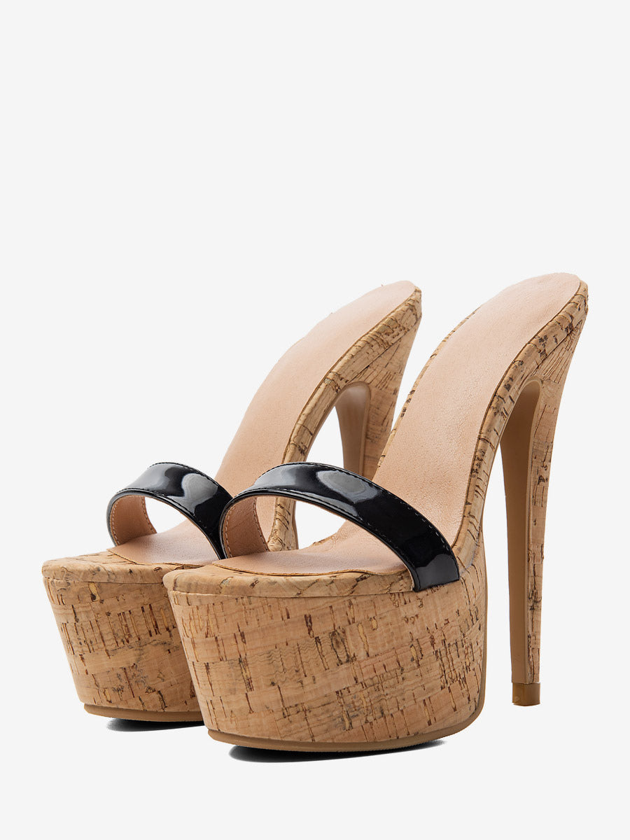 black open toe platform stiletto sandals — view 1