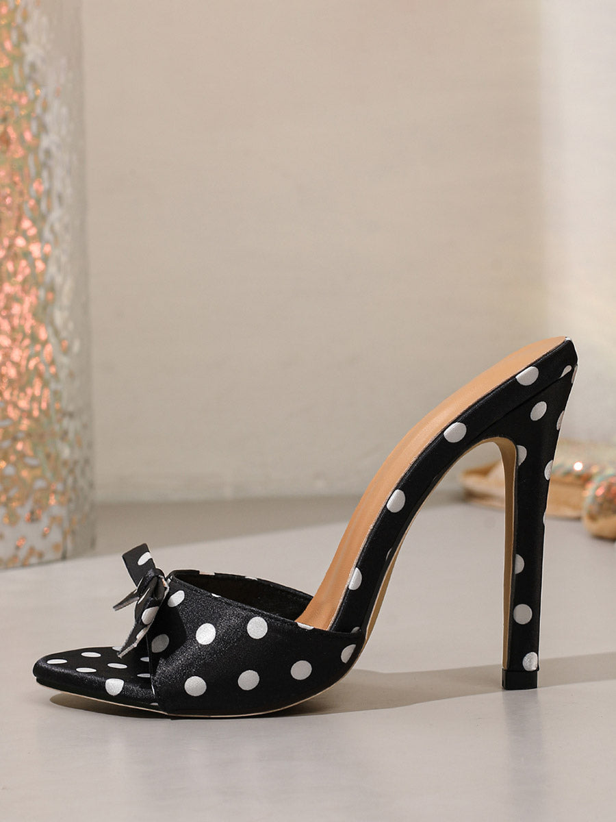 Black Open-Toe Polka Dot Bow Detail Sandals — view 2