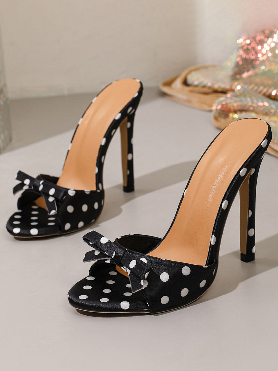 black open toe polka dot bow detail sandals — view 1