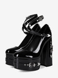Black Round-Toe Platform Buckle Court Shoes — view 1