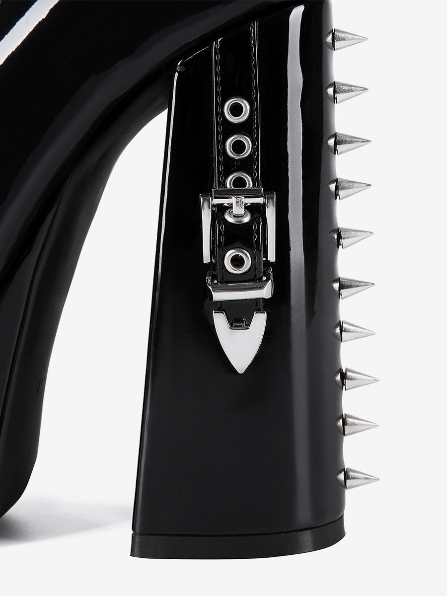 black round toe platform buckle court shoes — view 11