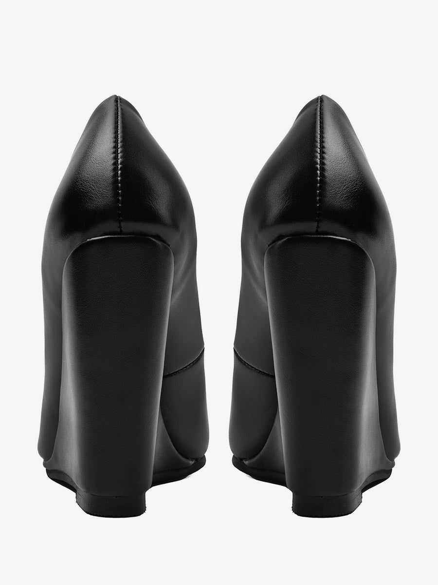 black pointed toe wedge slip on heels — view 7