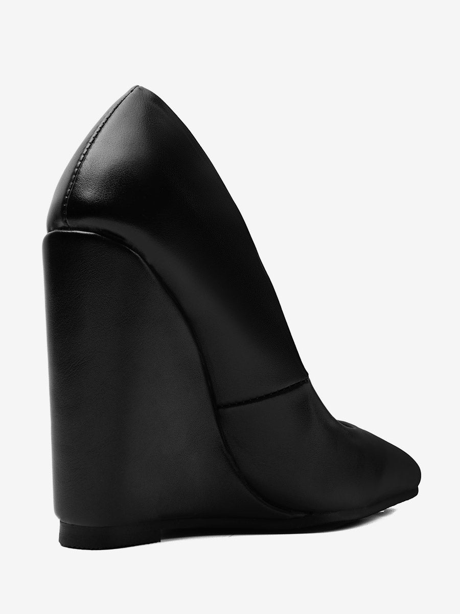 Black Pointed-Toe Wedge Slip-On Heels — view 6