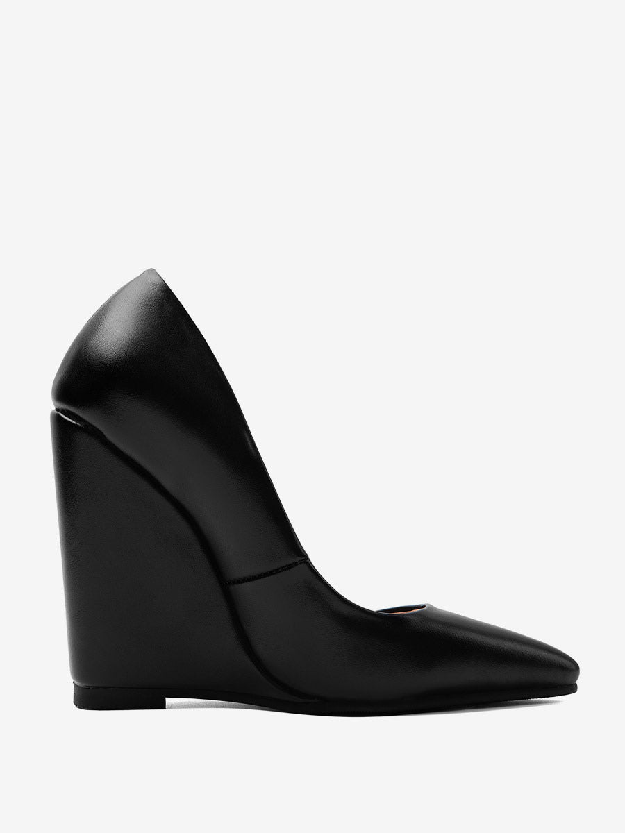 Black Pointed-Toe Wedge Slip-On Heels — view 5