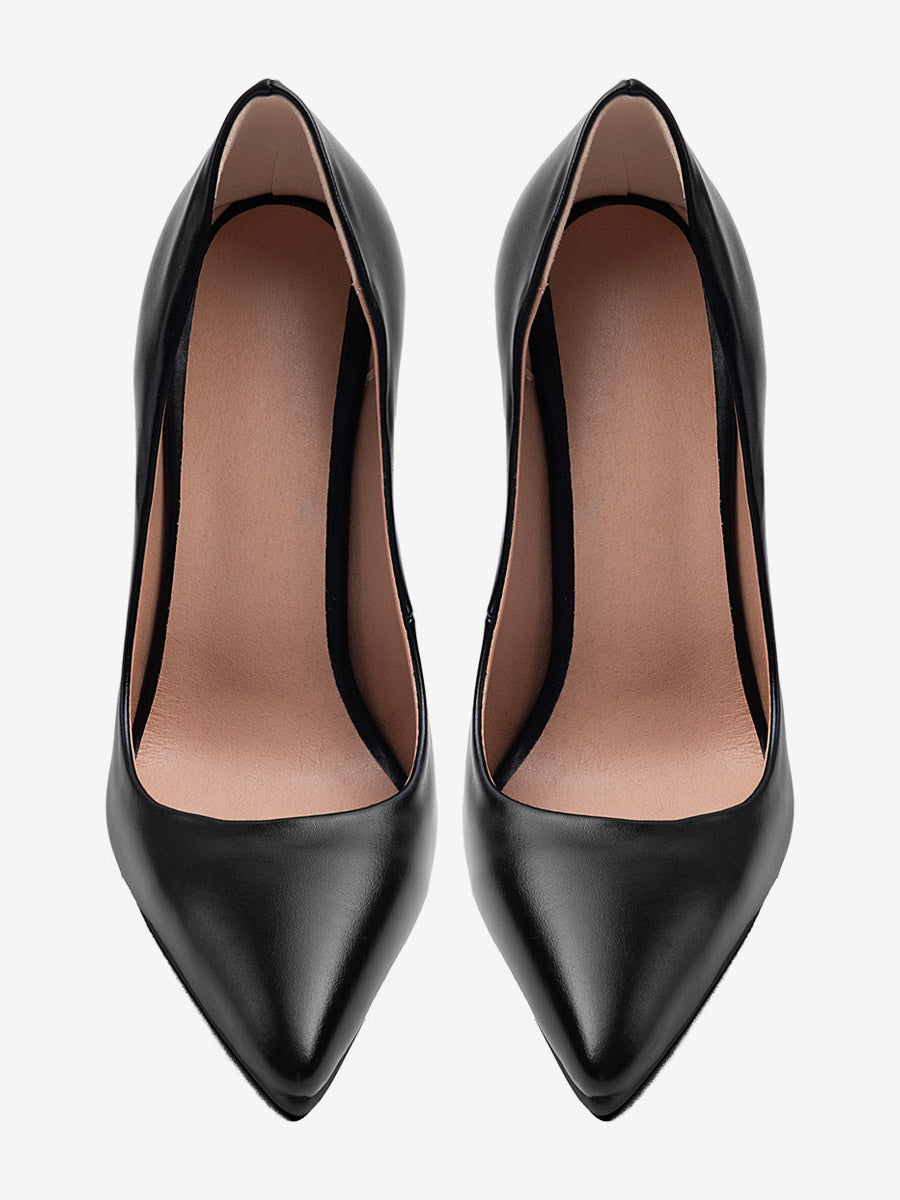 black pointed toe wedge slip on heels — view 4
