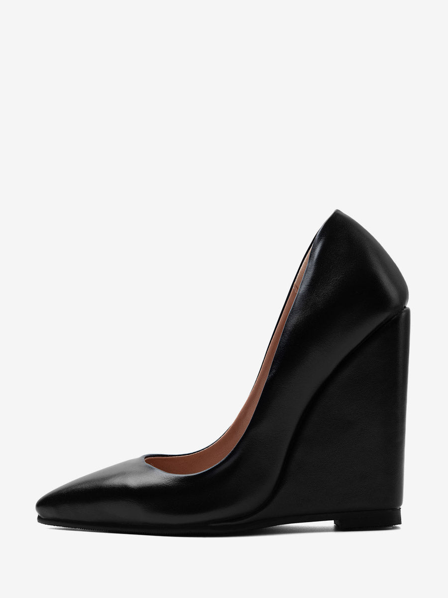 Black Pointed-Toe Wedge Slip-On Heels — view 3