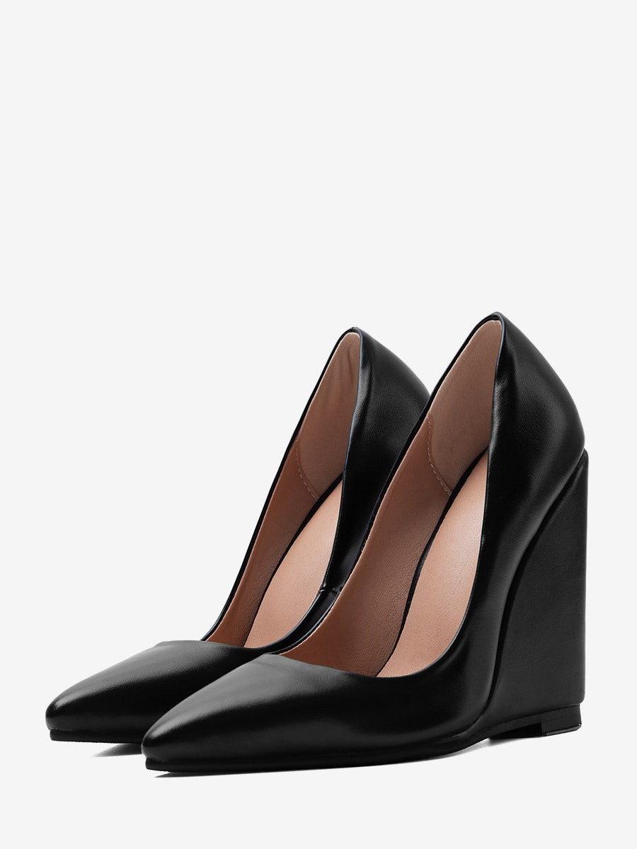 Black Pointed-Toe Wedge Slip-On Heels — view 1