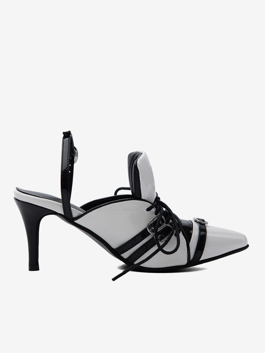 white pointed toe slingback buckle court shoes — view 6