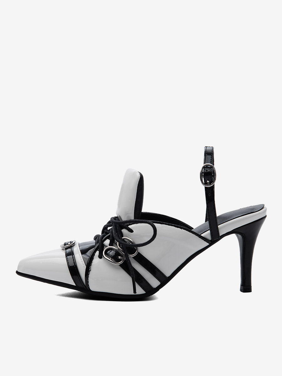white pointed toe slingback buckle court shoes — view 4