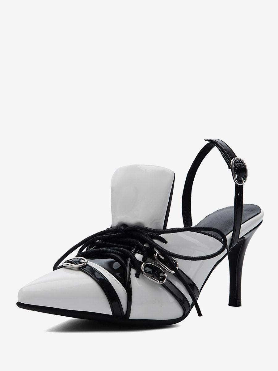 White Pointed-Toe Slingback Buckle Court Shoes — view 3