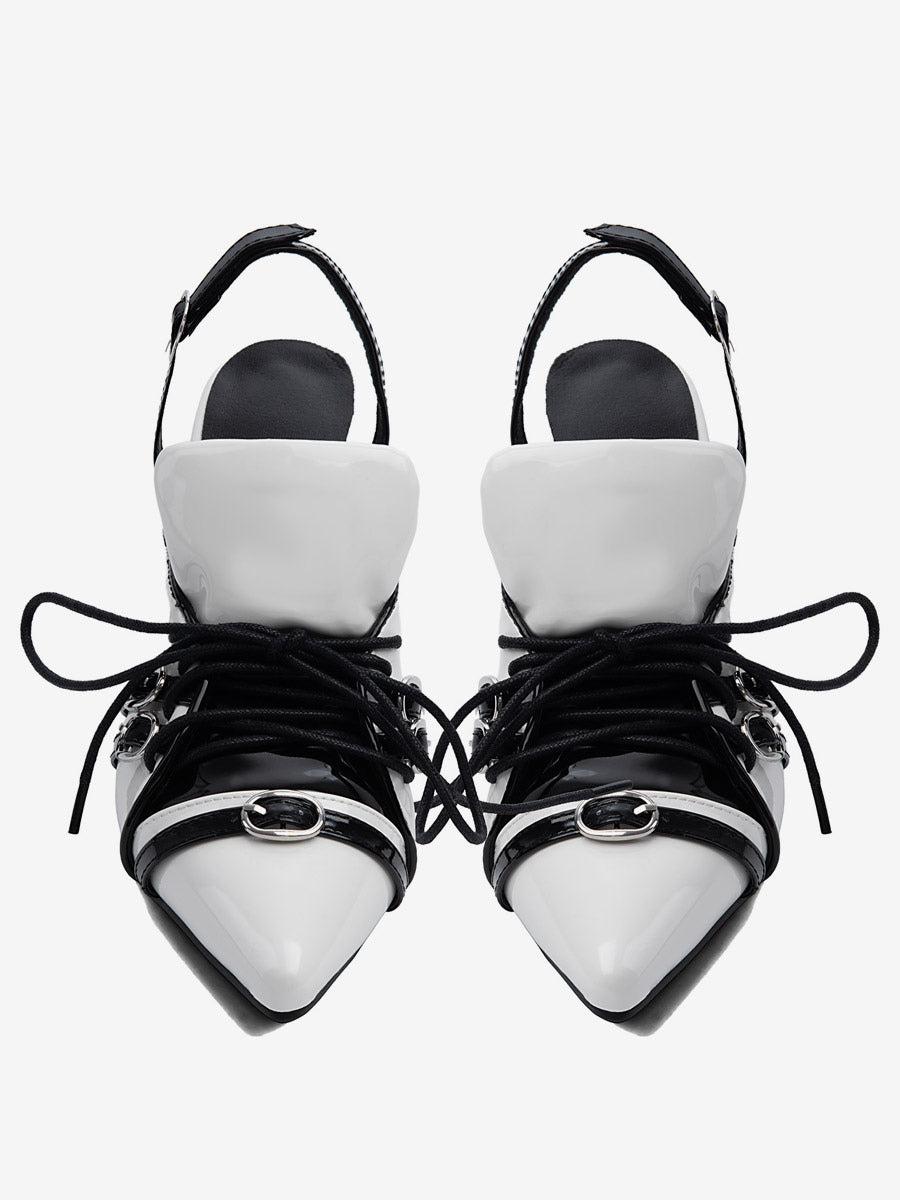 White Pointed-Toe Slingback Buckle Court Shoes — view 2